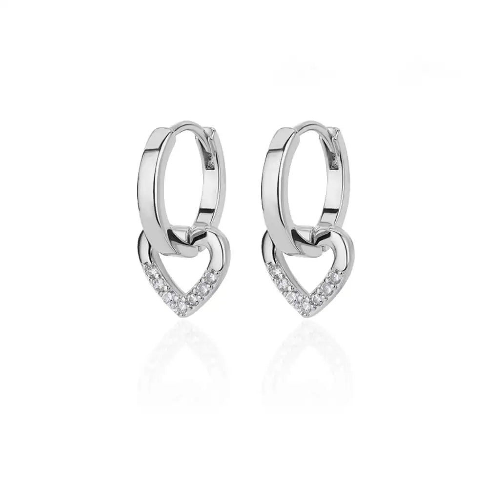 Stainless Steel Gold Silver Color Zircon Heart Earrings