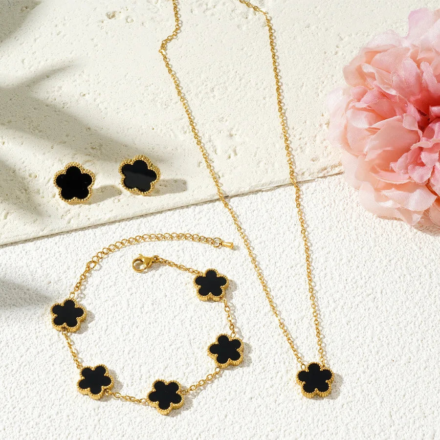 Stainless Steel Luxury Plum Blossom Jewelry Sets