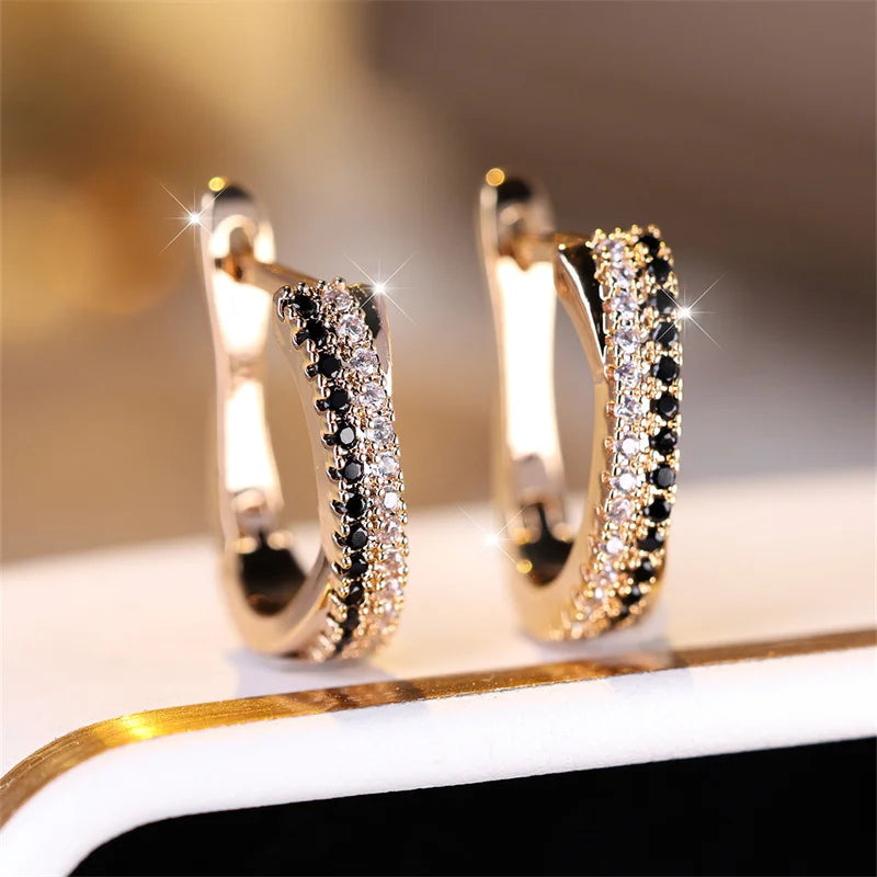 Trendy Crystal Black And White Zircon Earrings