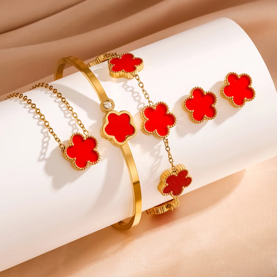Stainless Steel Luxury Plum Blossom Jewelry Sets