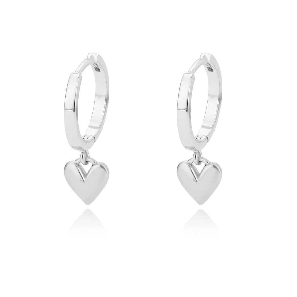 Stainless Steel Gold Silver Color Zircon Heart Earrings