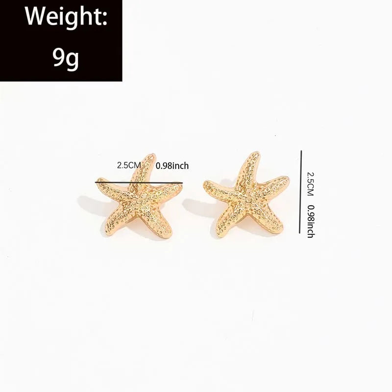 Gold Color Metal Starfish Stud Earrings