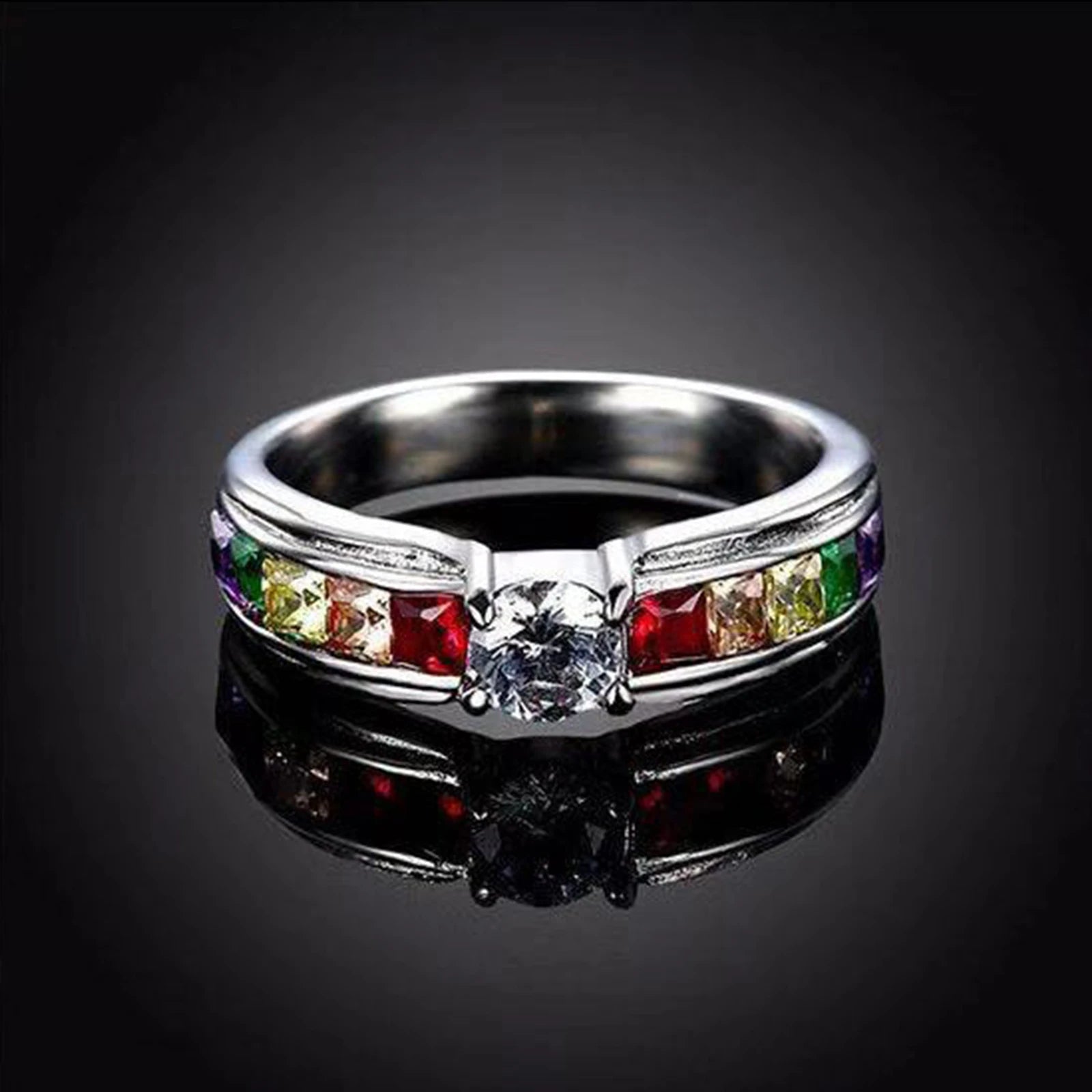 925 Sterling Silver Color Rainbow Cubic Zircon Rings