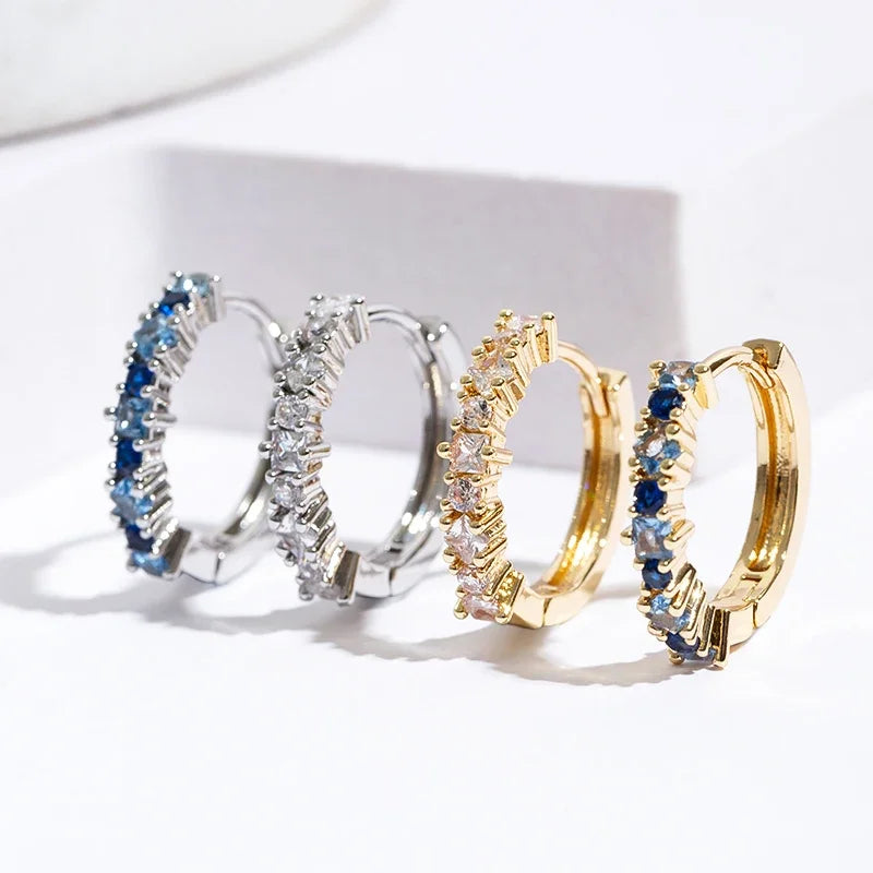 Stainless Steel Colorful Zircon Hoop Earrings