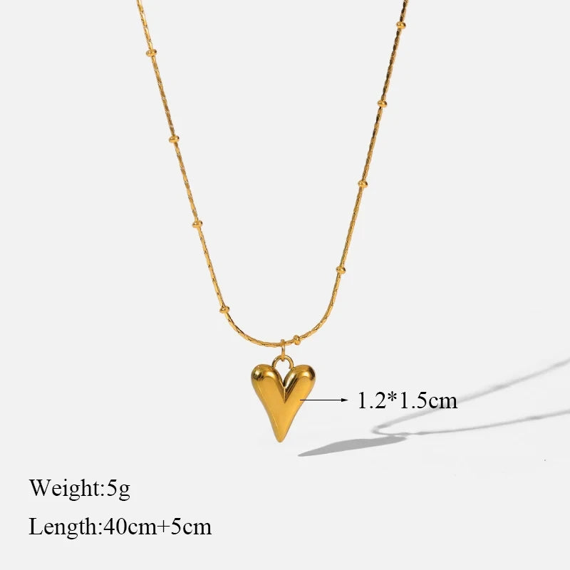 Stainless Steel Heart Pendant Choker Necklace
