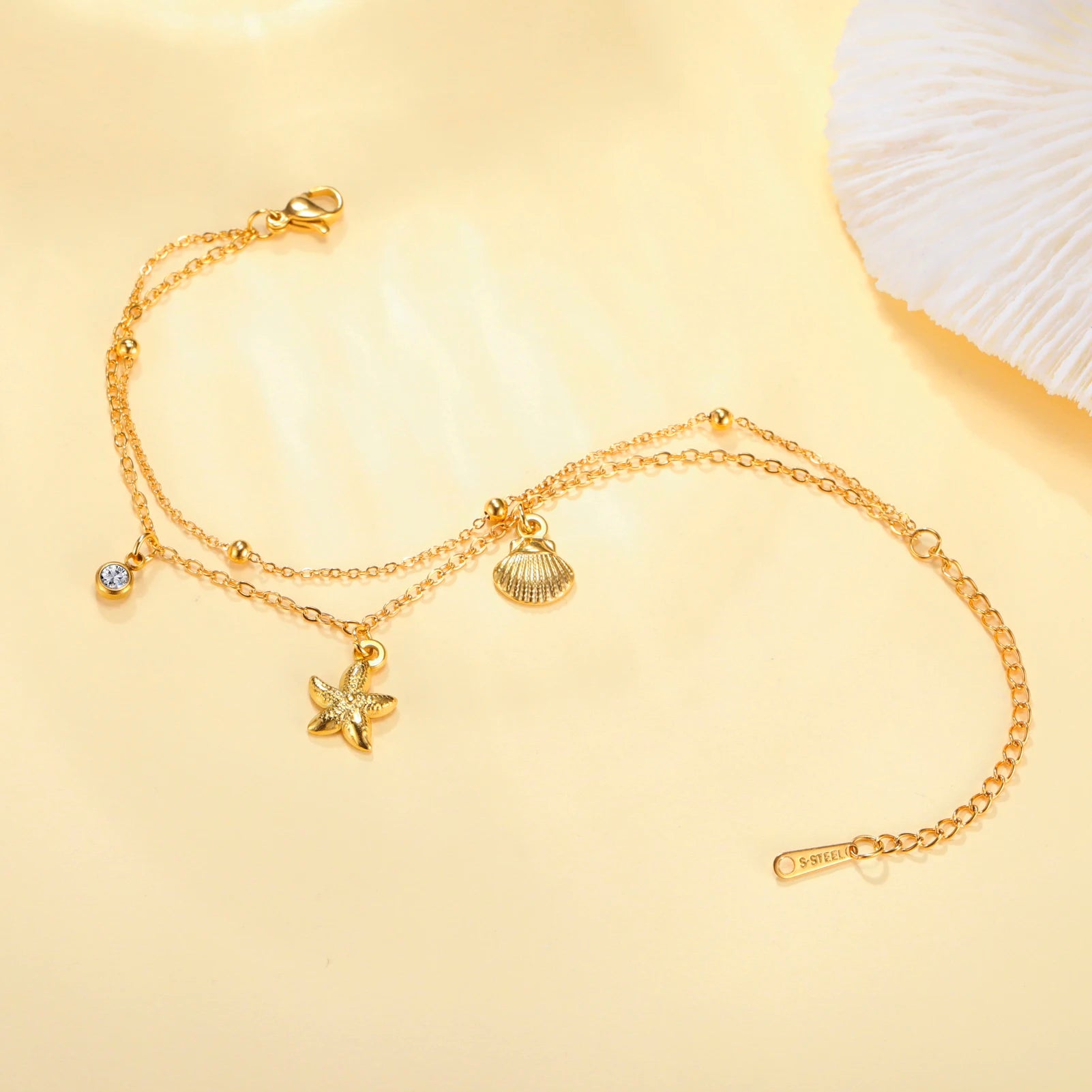 Stainless Steel Starfish Seashell Charms Bracelet