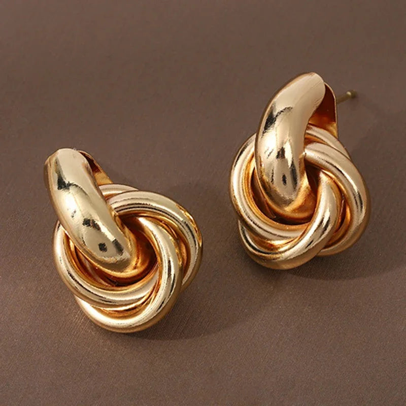 Gold SIlver Color Knot Hoop Earrings