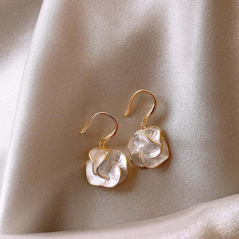 Korean Golden Rimmed Flower Drop Earrings