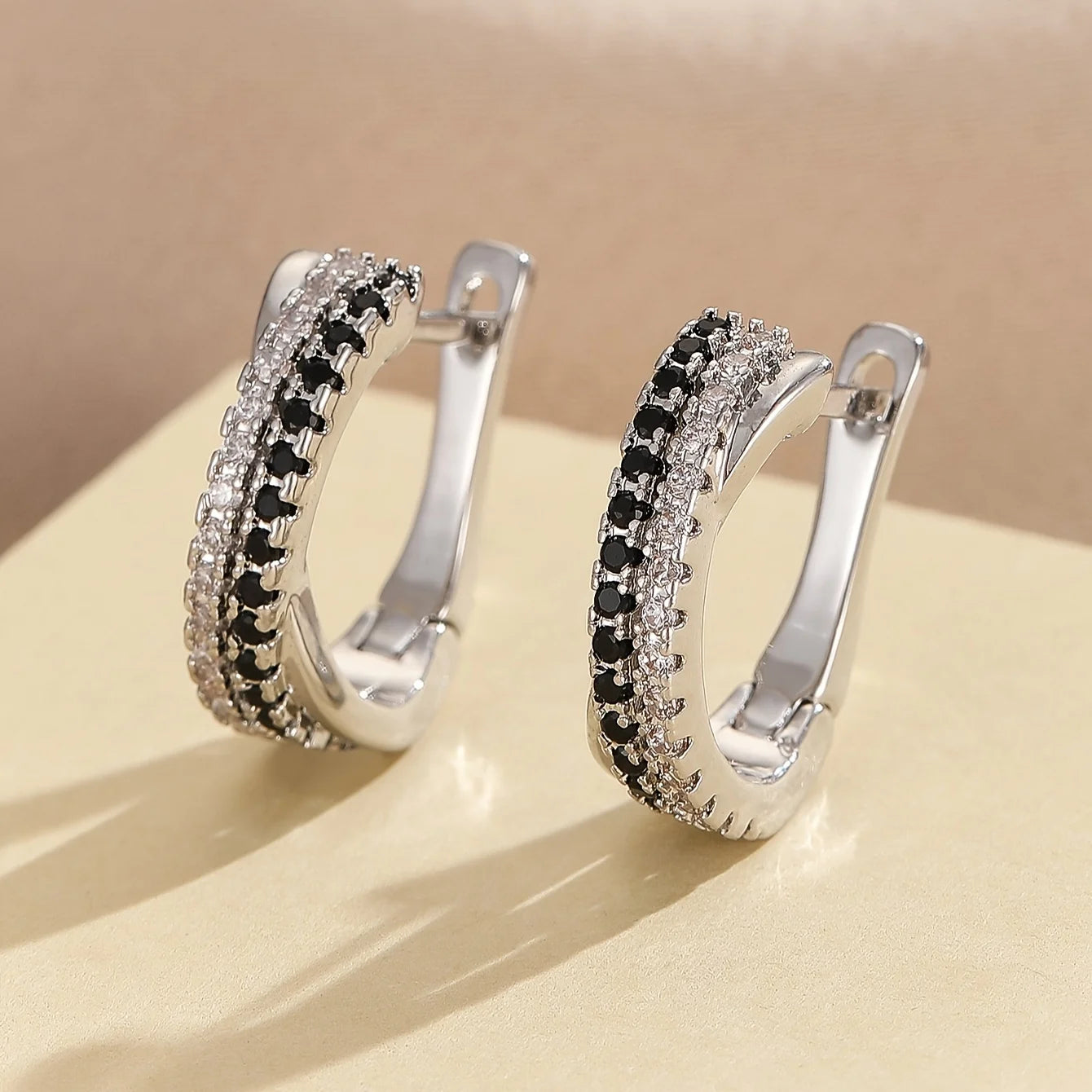 Trendy Crystal Black And White Zircon Earrings