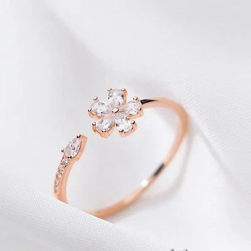 Cubic Zircon Flower Opening Rings