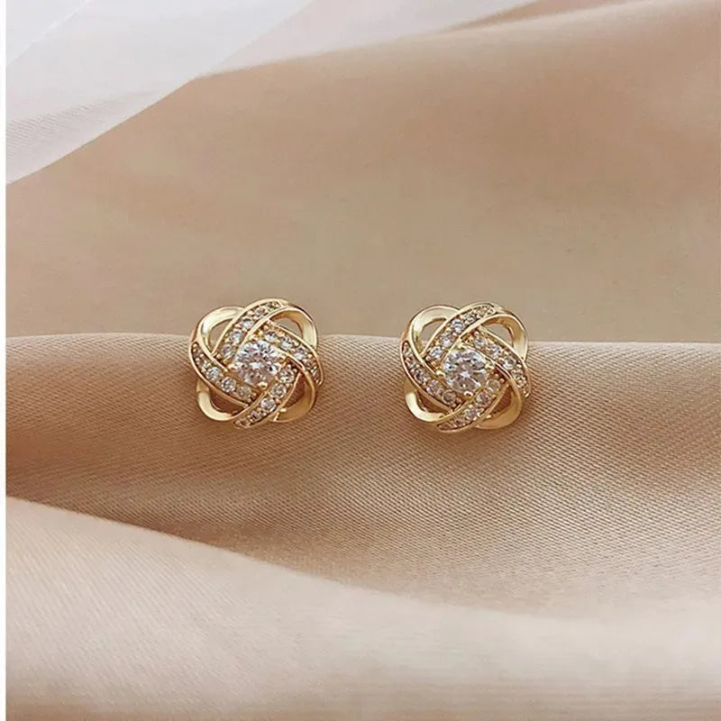 Korean Elegant Zircon Heart Flower Earrings