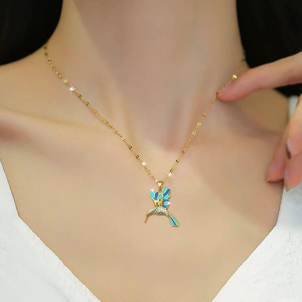 Stainless Steel Gold Color Dragonfly Wings Necklaces For Women