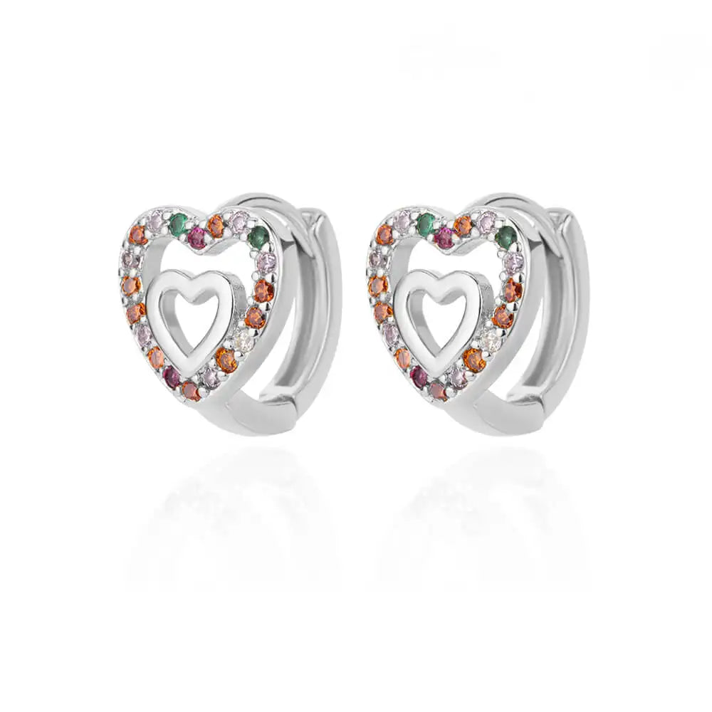 Stainless Steel Gold Silver Color Zircon Heart Earrings