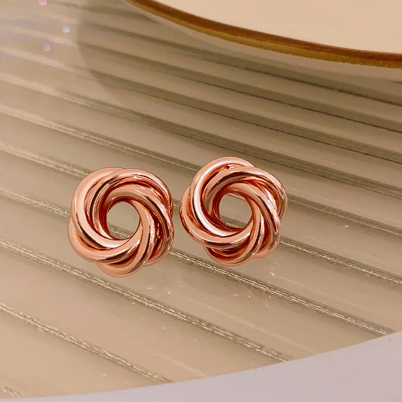 Multilayer Round Circles Twisted Metal Gold Color Hoop Earrings