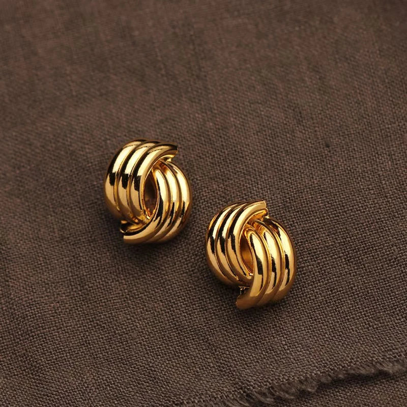 Gold Color Stainless Steel Three-Layer Knot Earrings