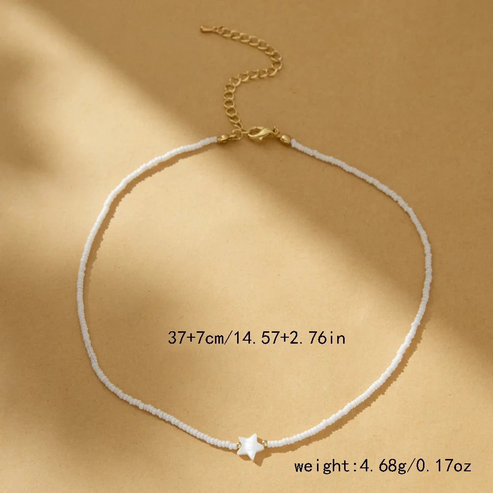 Versatile Handmade Moon Natural Shell Pendant Bead Necklace