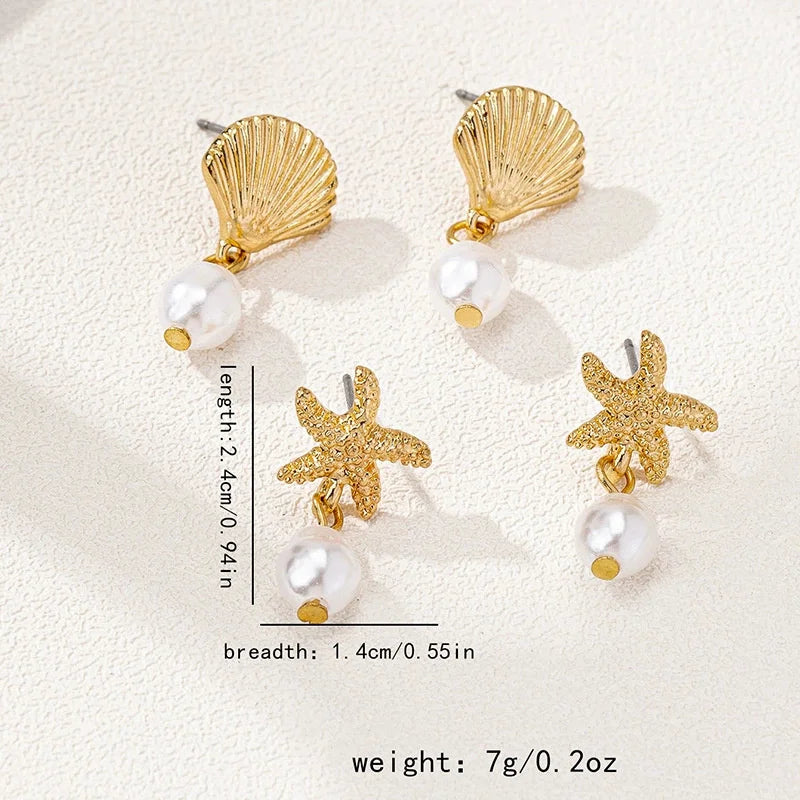 Starfish Pearl Drop Earrings