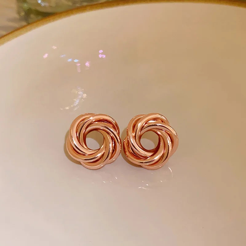 Multilayer Round Circles Twisted Metal Gold Color Hoop Earrings