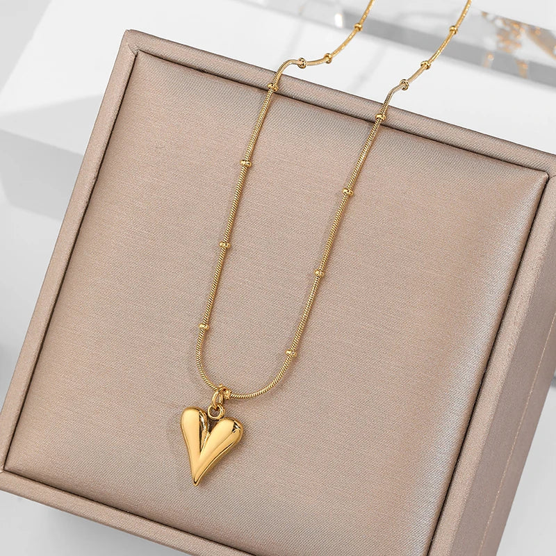 Stainless Steel Heart Pendant Chain Necklace