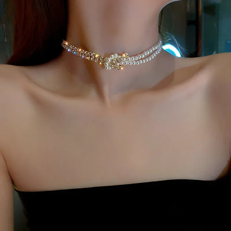 Gold Color New Beads Pearl Choker Necklace