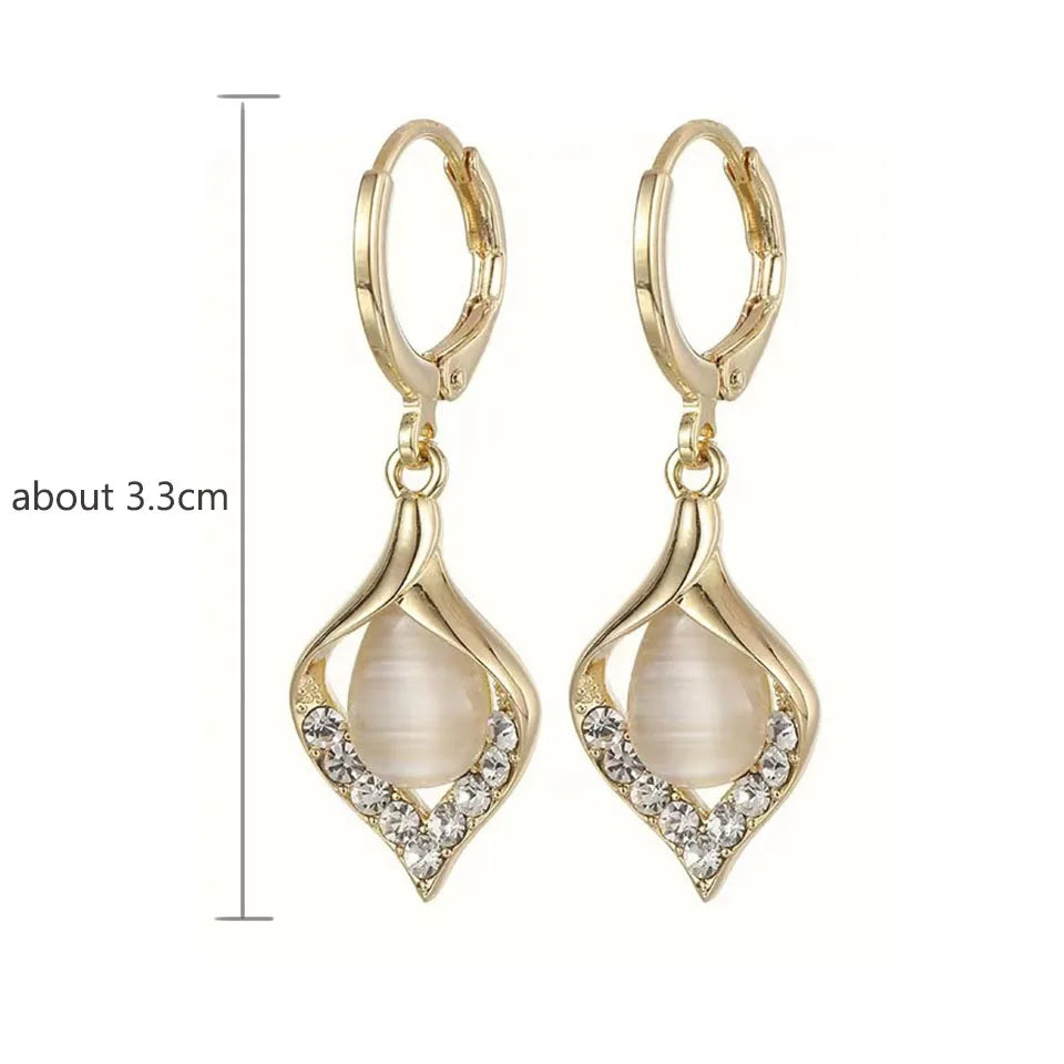 Korean Gold Color Plated Rhinestones Tulip Petal Angel Eye Hoop Earrings