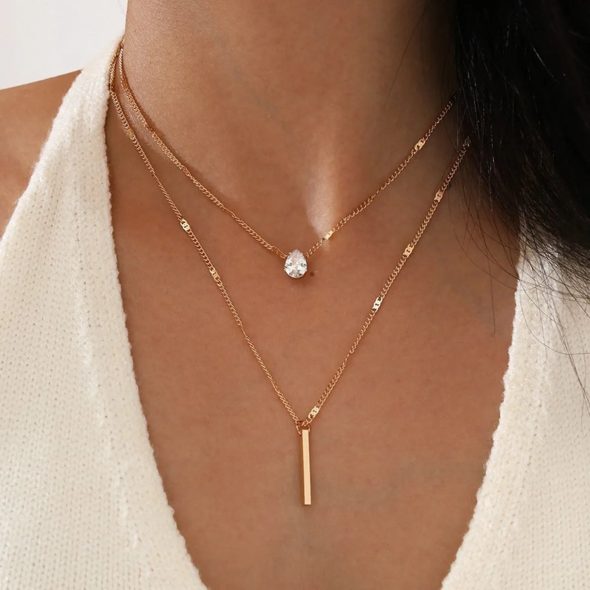 Multi-layer Star Heart Shape Water Drop Pendant Chain Necklace