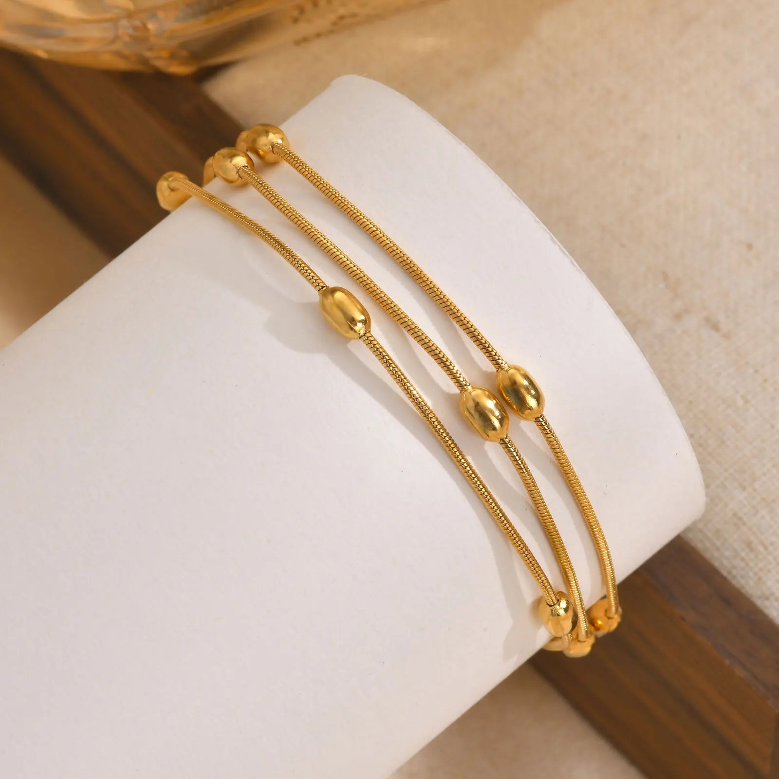Multilayer Round Beaded Gold Plated Adjustable Snake Chain & Link Bracelets