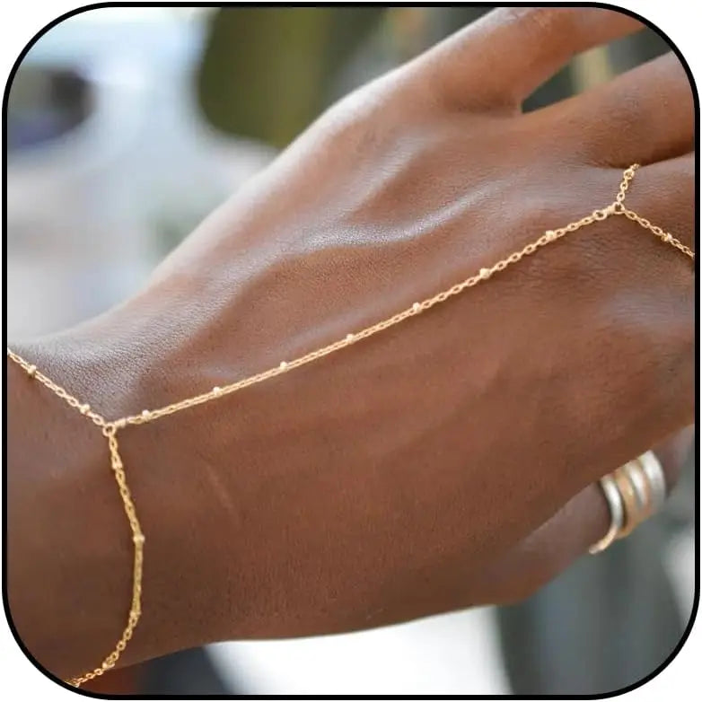 14k Gold Plated Zircon Hand Chain Ring Bracelet