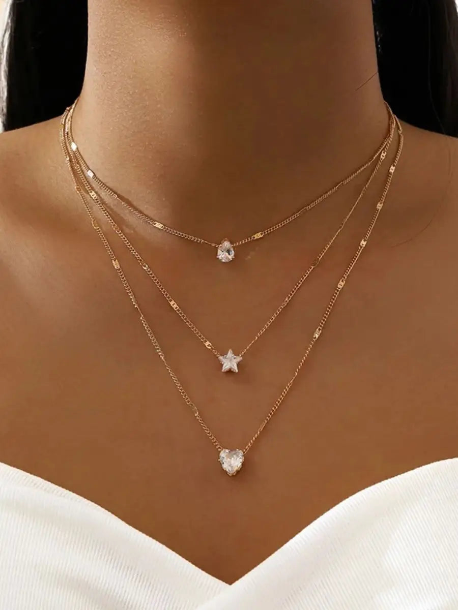 Multi-layer Star Heart Shape Water Drop Pendant Chain Necklace