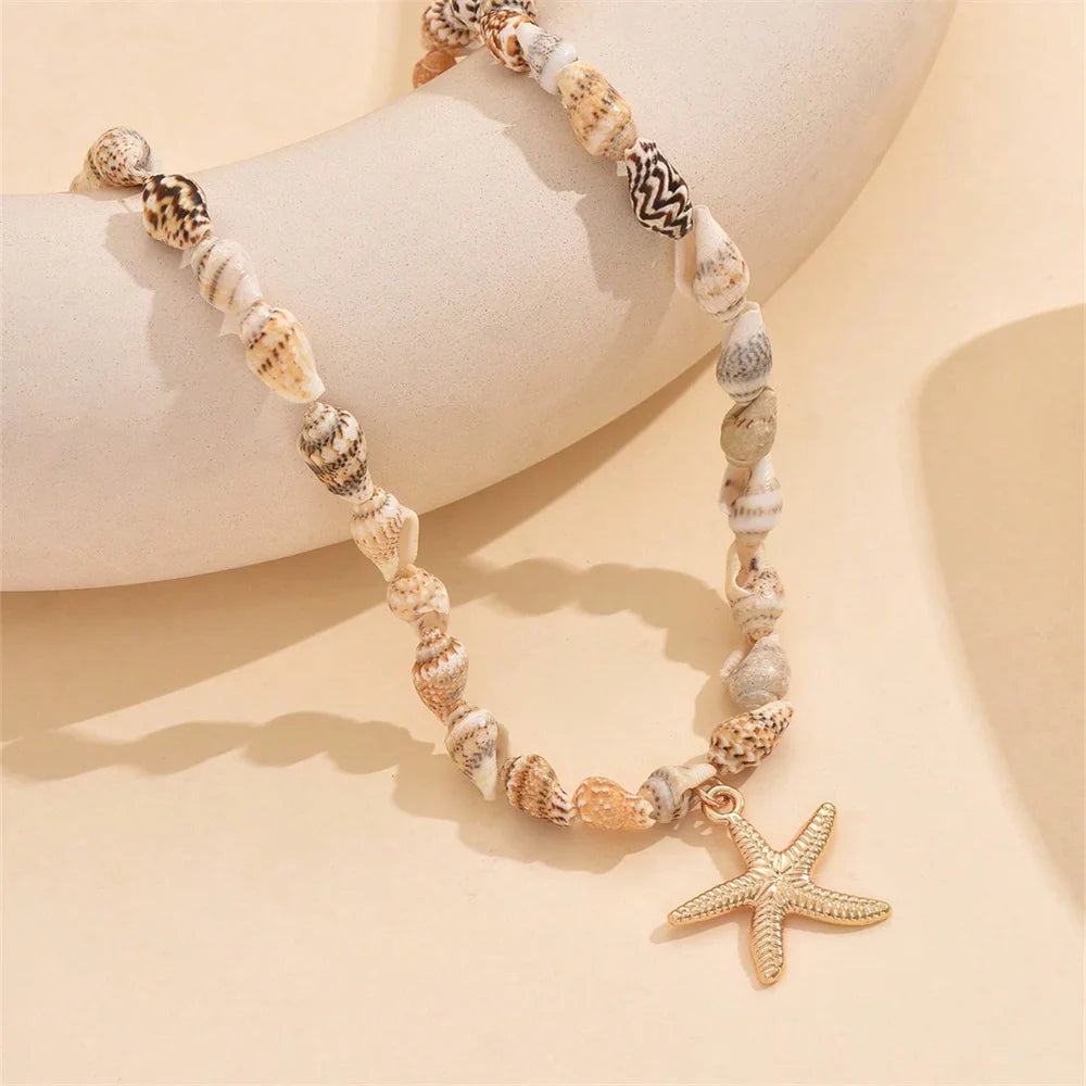 Beach Style Natural Seashell Beaded Choker Necklace