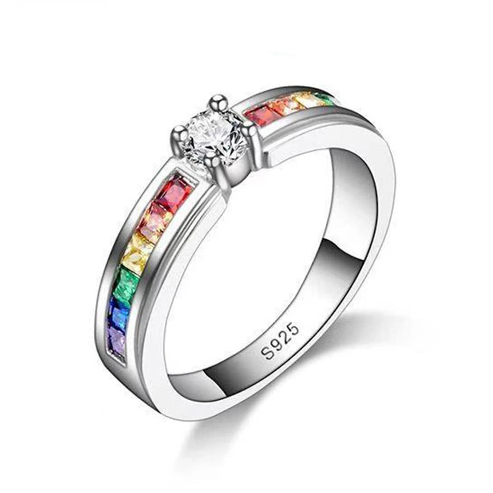925 Sterling Silver Color Rainbow Cubic Zircon Rings