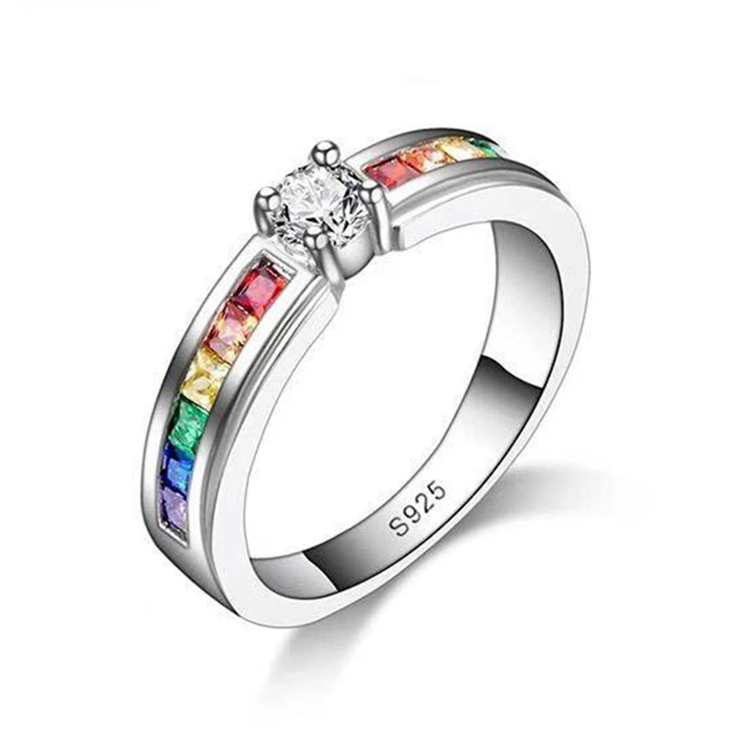 925 Sterling Silver Color Rainbow Cubic Zircon Rings