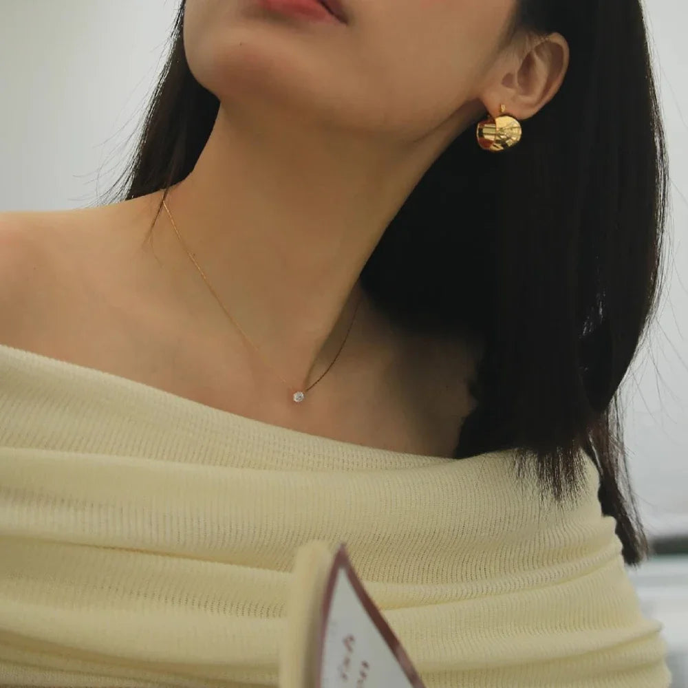 Stainless Steel Gold Zircon Charm Necklace