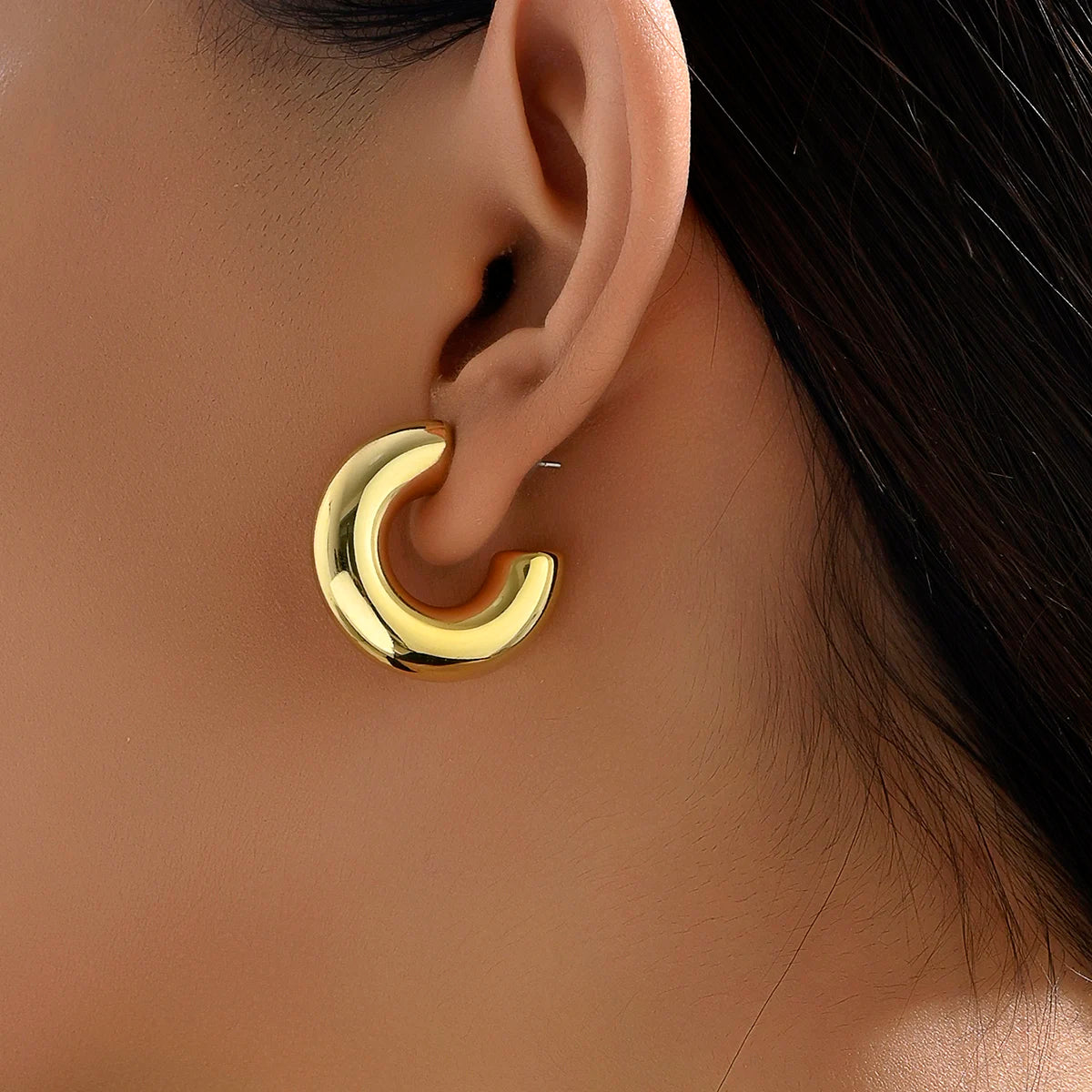 Gold Color Circle Twists Hoop Earrings