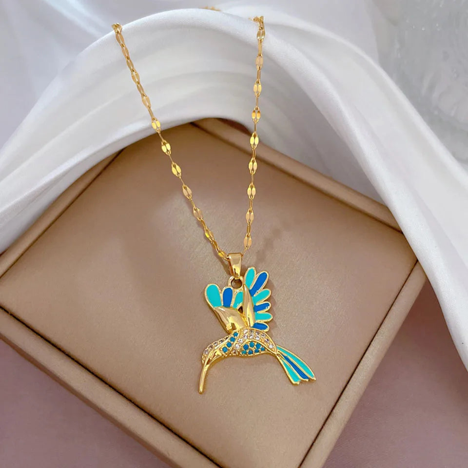 Stainless Steel Gold Color Dragonfly Wings Necklaces For Women