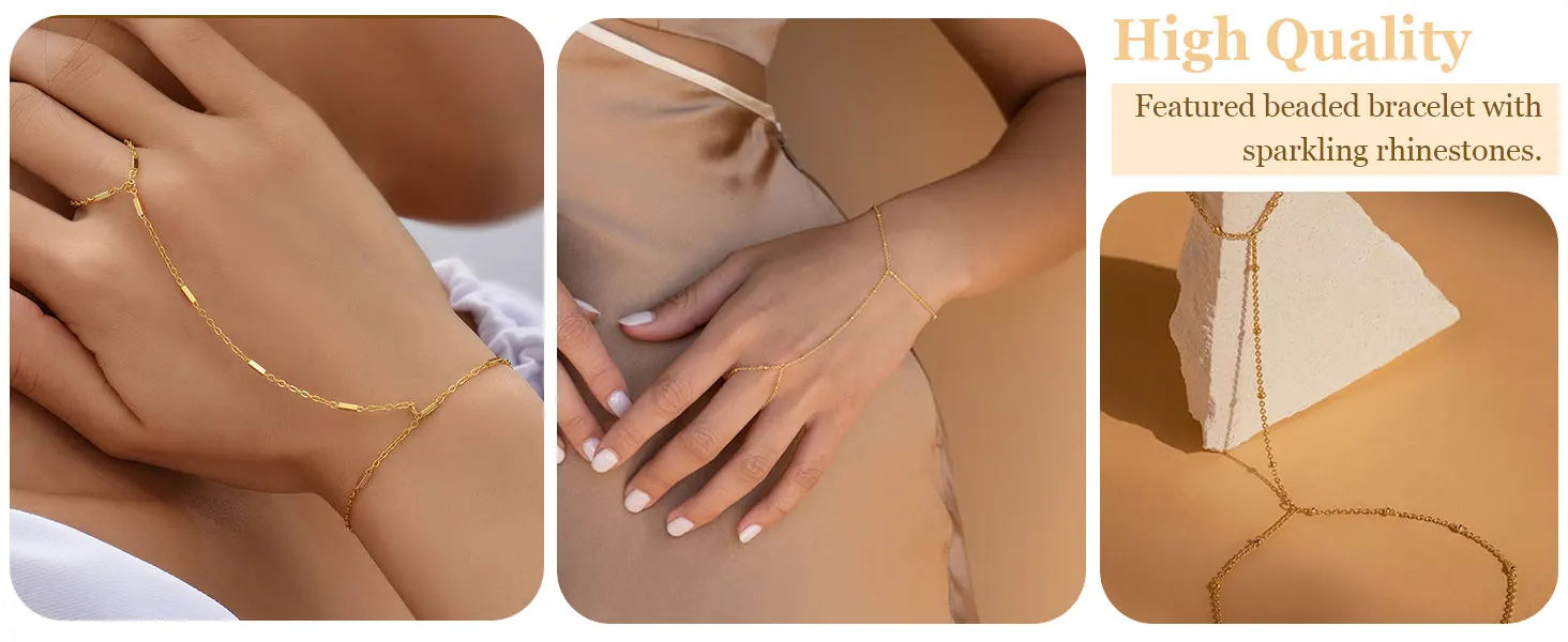 14k Gold Plated Zircon Hand Chain Ring Bracelet