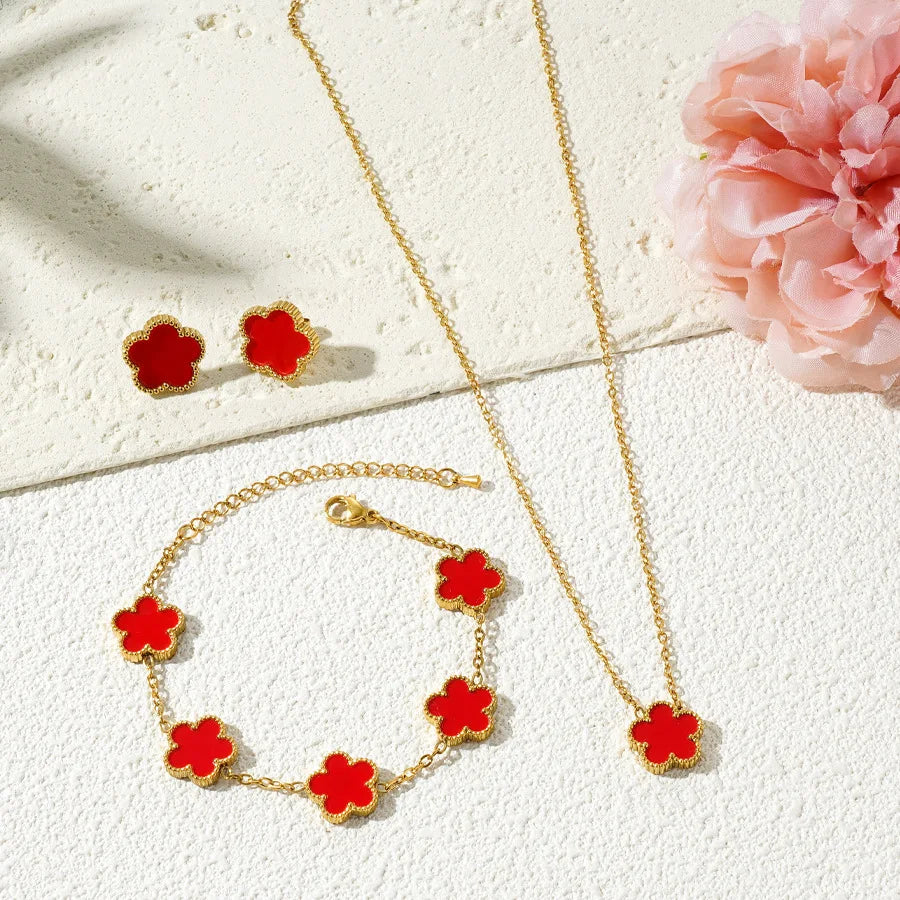 Stainless Steel Luxury Plum Blossom Jewelry Sets