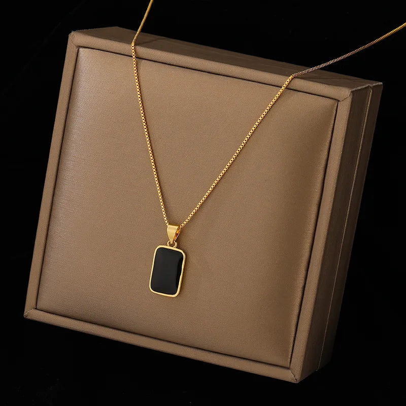 Korean Stainless Steel Rectangular Pendant Gold Silver Necklace