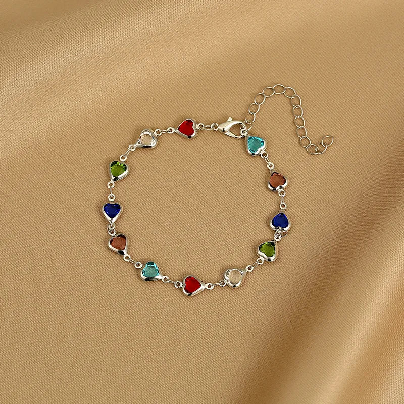 Korean Exquisite Crystal Zircon Colorful Heart Bracelet