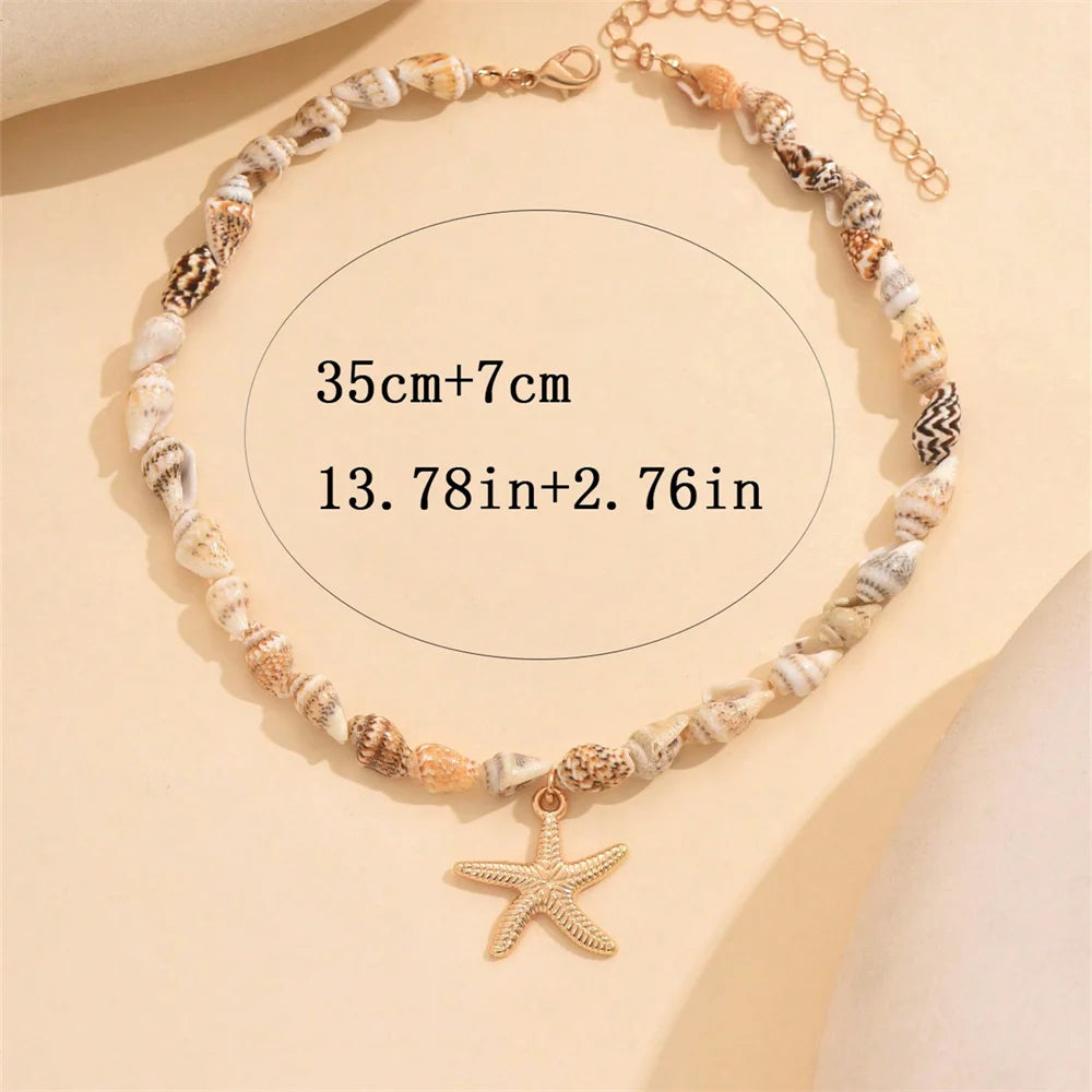 Beach Style Natural Seashell Beaded Choker Necklace