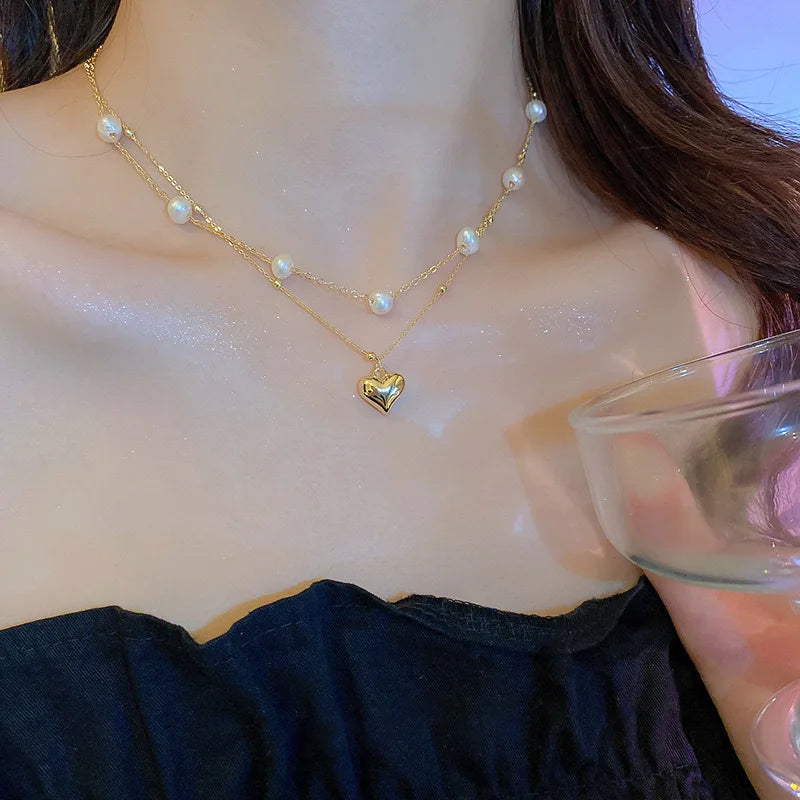 Gold Color New Beads Pearl Choker Necklace