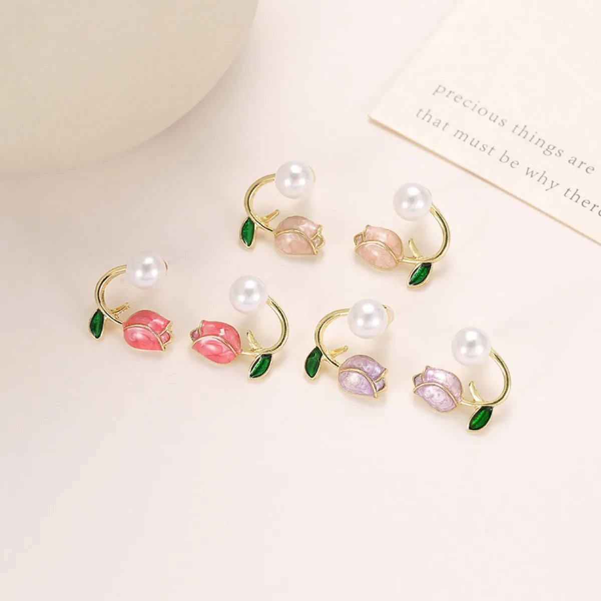 French Tulip Flower Pearl Stud Earrings  Pearl Earrings