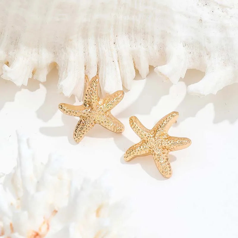 Gold Color Metal Starfish Stud Earrings