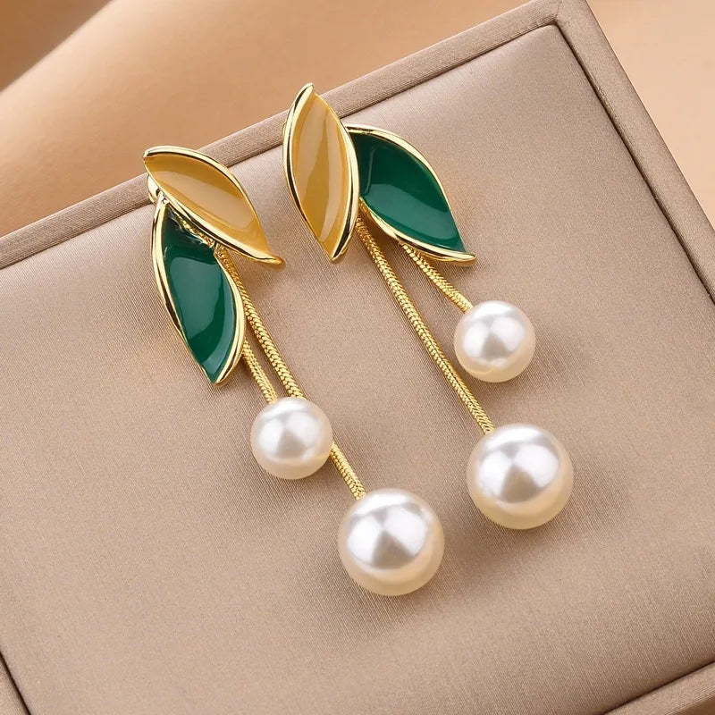 Korean Trendy Fresh Lovely Sweet Grey Leaf Stud Earrings