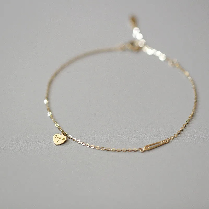 925 Sterling Silver Plated 14K Gold Heart Bracelet