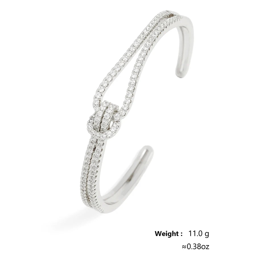 Luxary Silver Gold Color Classic Shiny Knotted Cubic Zirconia Open Bracelets
