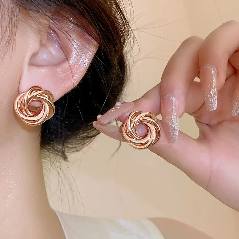 Multilayer Round Circles Twisted Metal Gold Color Hoop Earrings