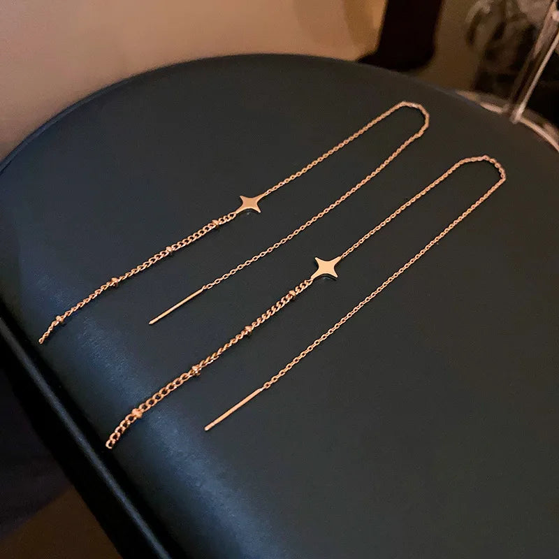 Boucles d'oreilles pendantes longues à pompons, couleur or, style coréen