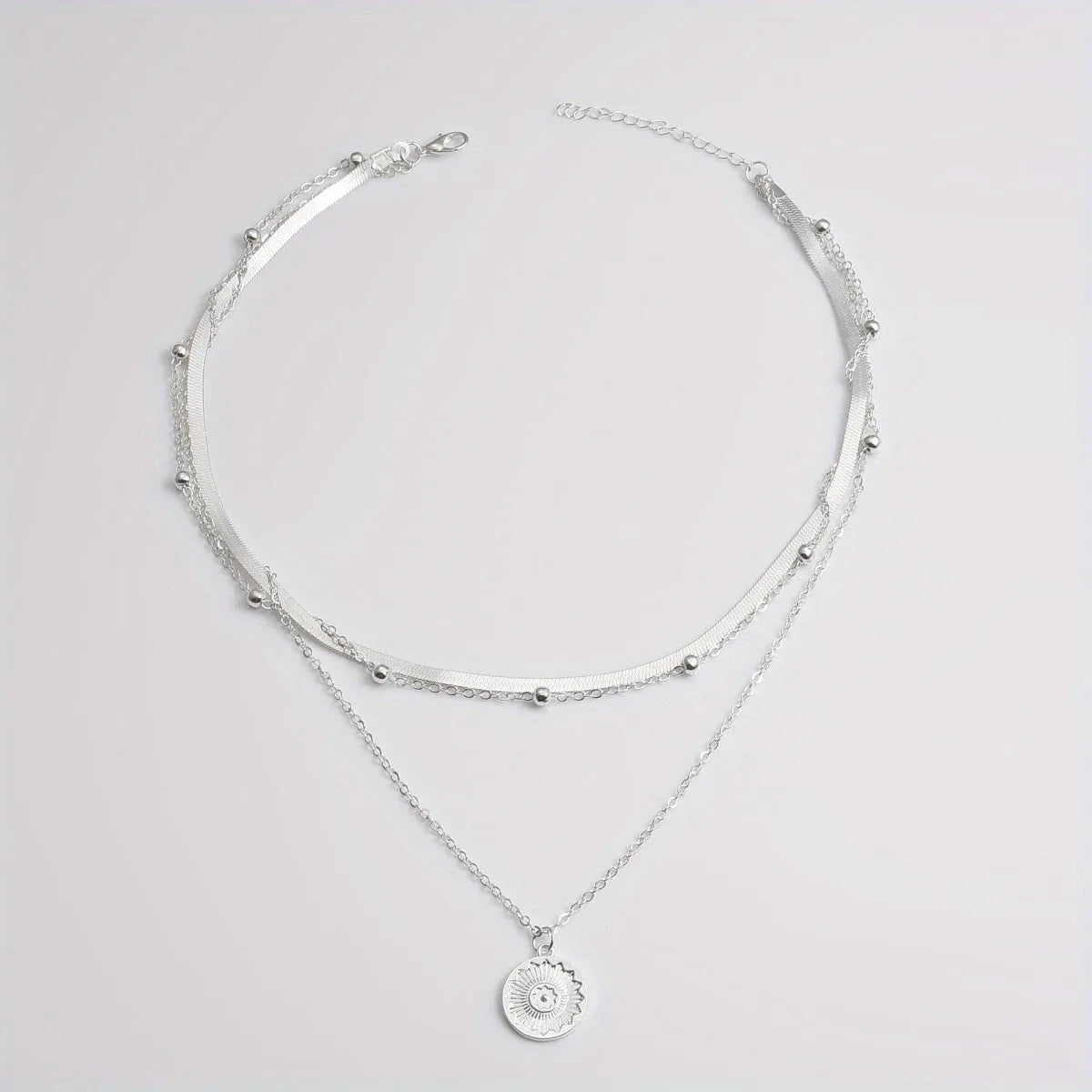Multi-layer Alloy Snake Bone Chain with Round Bead Chain Necklace