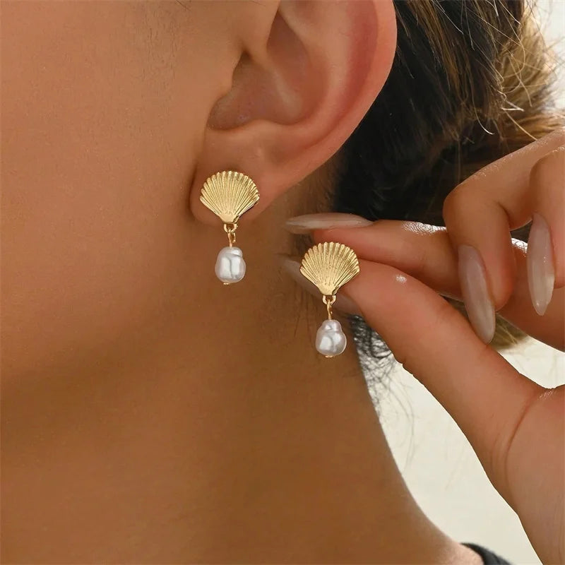 Starfish Pearl Drop Earrings